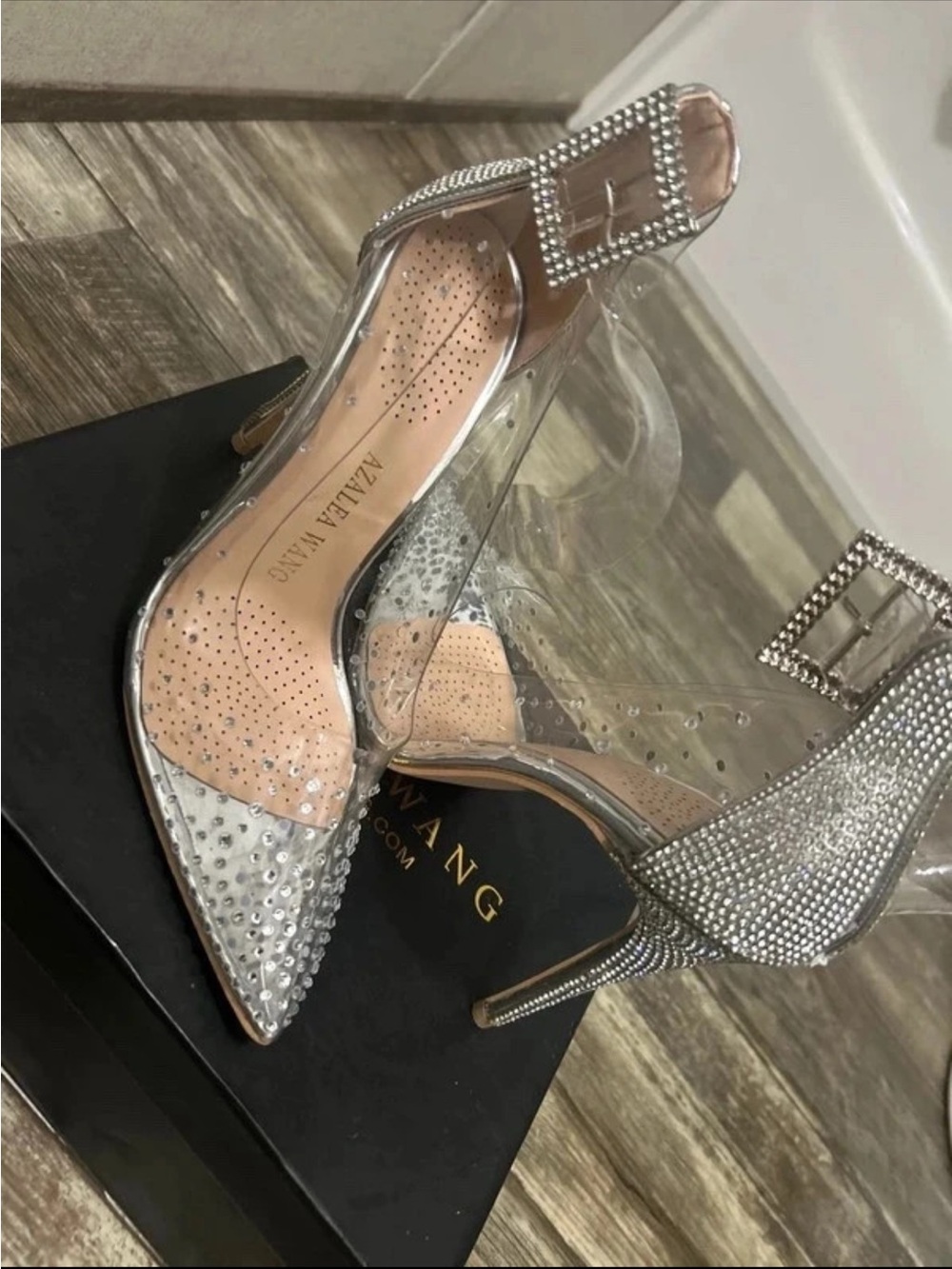 Silver Crystal Pointed Toe Stiletto Heel by azalia Wang
